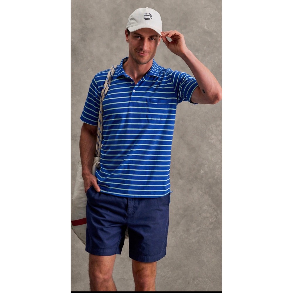 B. Draddy Tommy polo shirt blue green striped Pima cotton blend large golfing